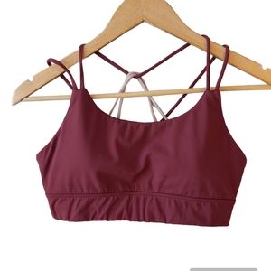 VIE Active Sports Bra Color Wine with Wine and Blush Strappy Back Size Medium